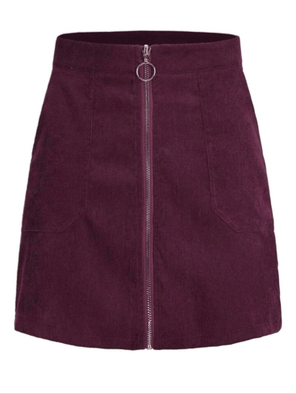 SHEIN Women’s Zip-Front Corduroy Skirt - Burgundy